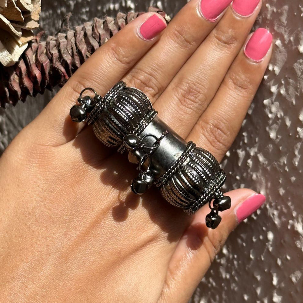 Akruti Collection Rustic Rhythm Oxidized Plated Finger Ring