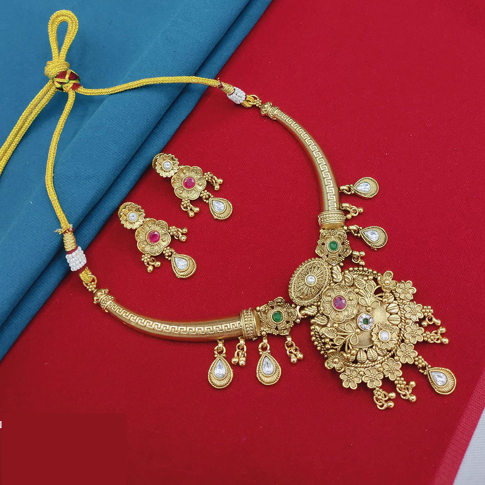 Akruti Collection Royal Pota Stone Necklace Set Glamorous Jewelery For Festive Wear