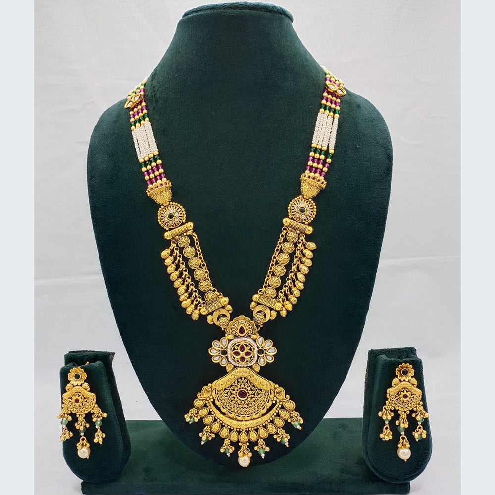 Akruti Collection Traditional Pota And Pearl Long Necklace Set Festive Wear Jewelry For Women