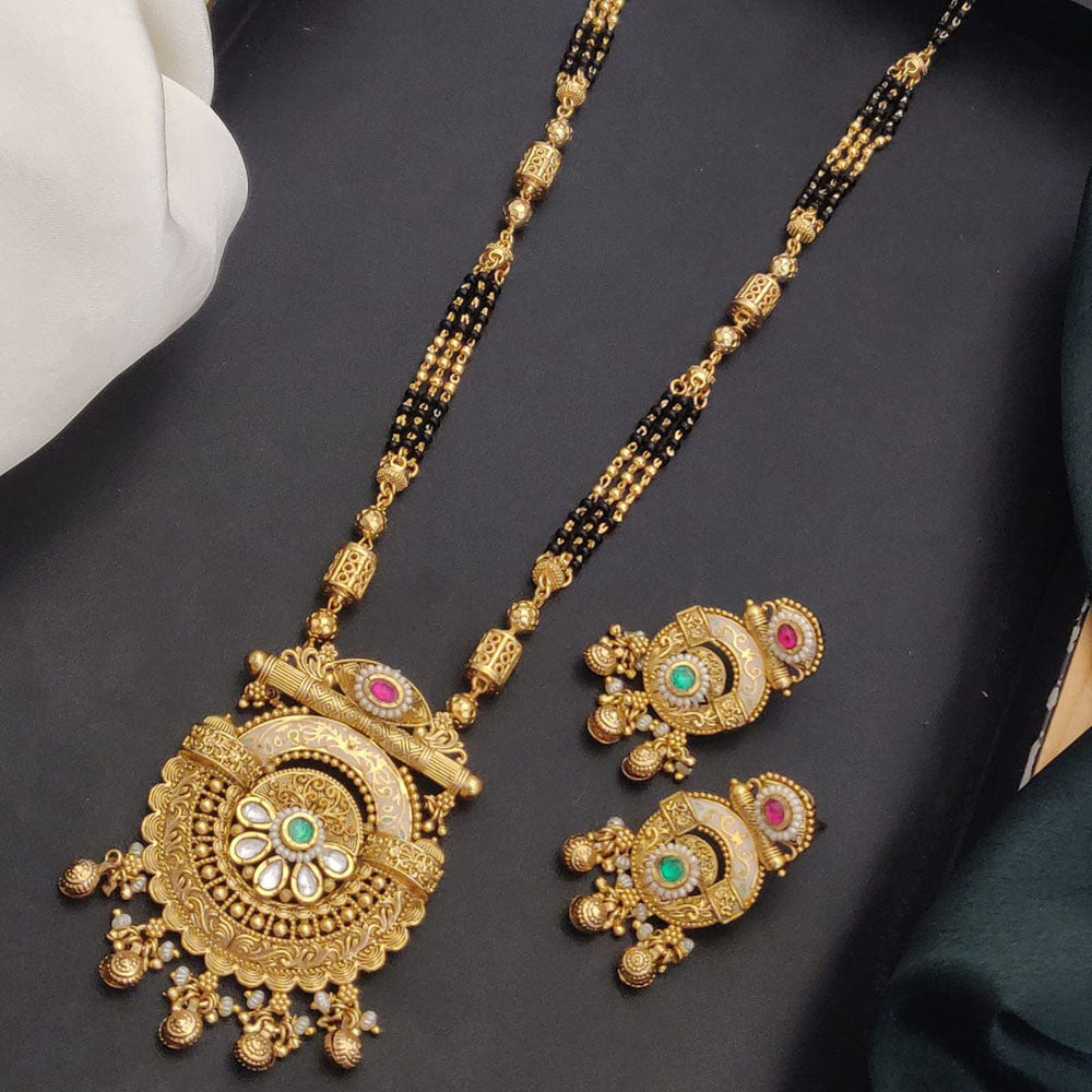 Akruti Collection Elegant Pota Stone And Beads Black Meenakari Beads Mangalsutra