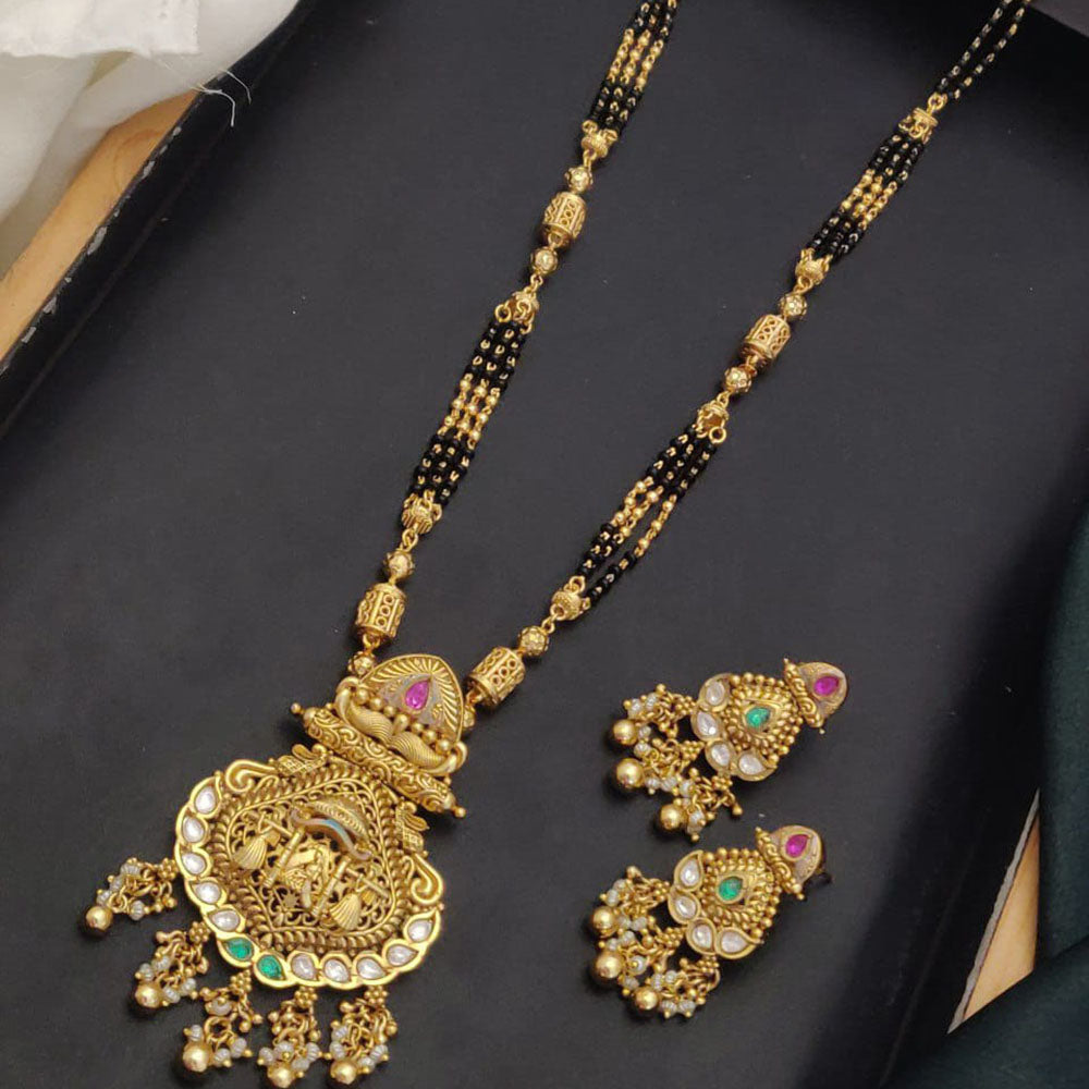 Akruti Collection Elegant Pota Stone And Beads Black Meenakari Beads Mangalsutra