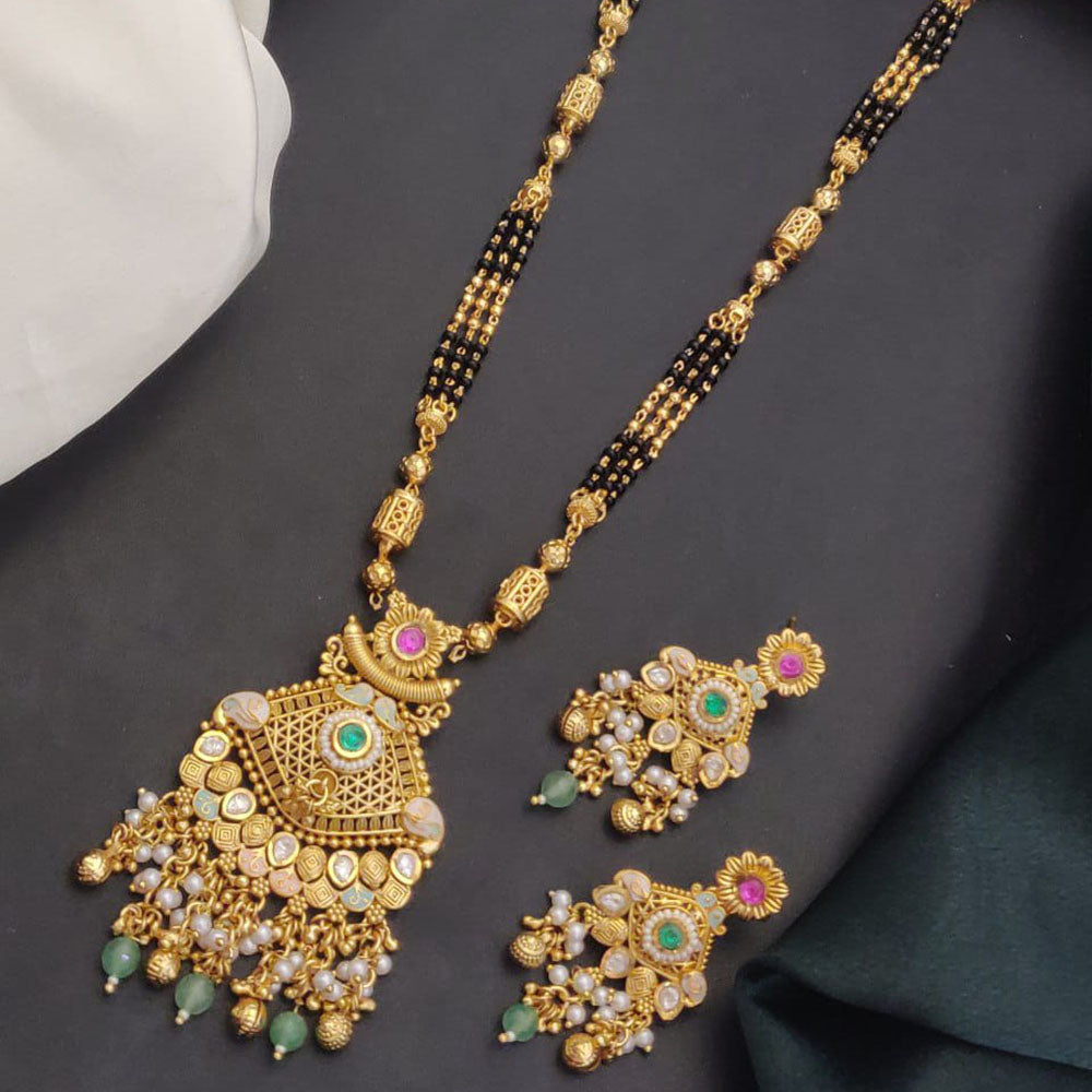 Akruti Collection Elegant Pota Stone And Beads Black Meenakari Beads Mangalsutra