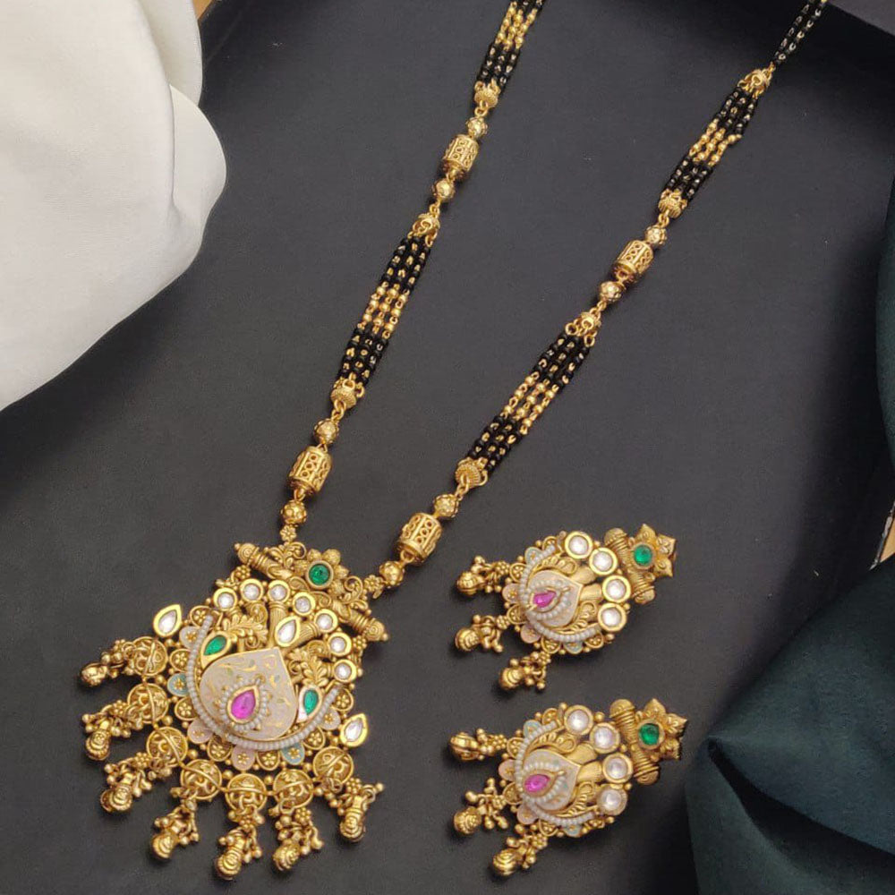 Akruti Collection Elegant Pota Stone And Beads Black Meenakari Beads Mangalsutra