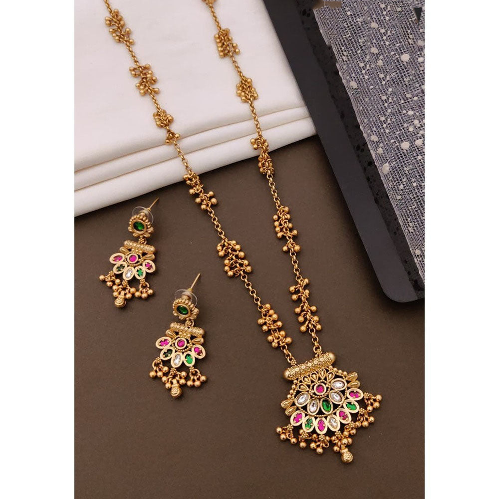 Akruti Collection Designer Pota Stone And Pearl Necklace Set