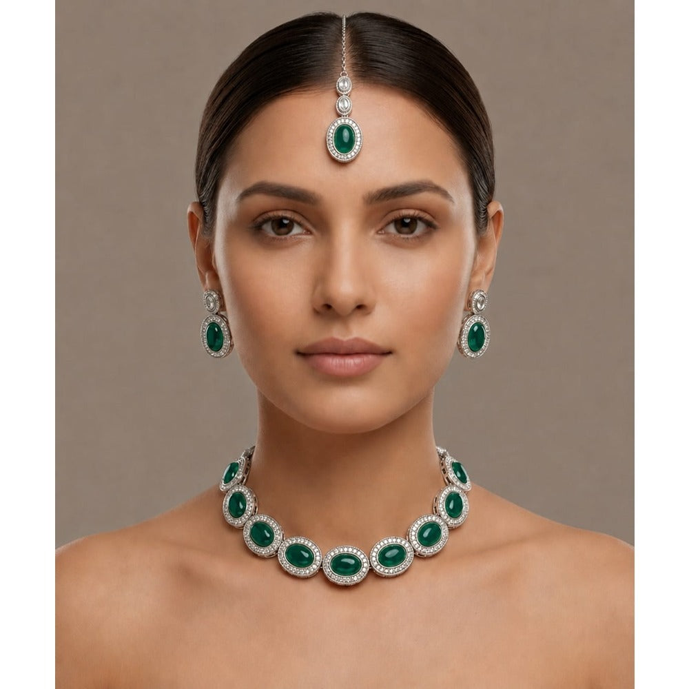 Akruti Collection Graceful Glass Crystal Necklace Set