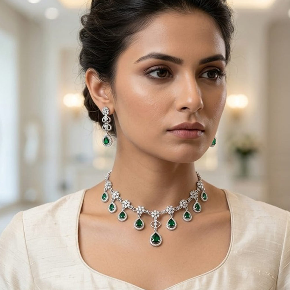Akruti Collection Graceful American Diamond Necklace Set