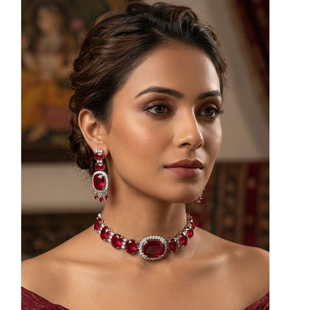 Akruti Collection Graceful Crystal Stone Necklace Set