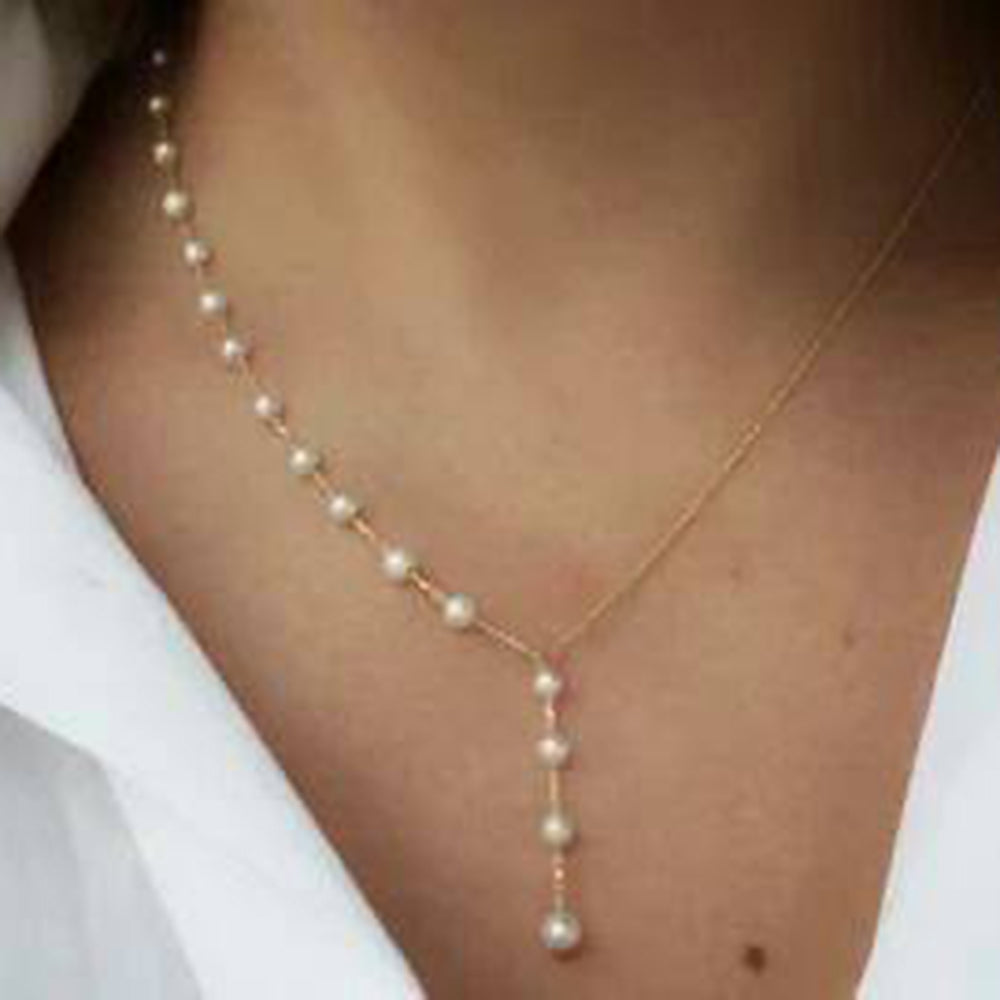 Akruti Collection Minimalist Beads Y-Drop Necklace
