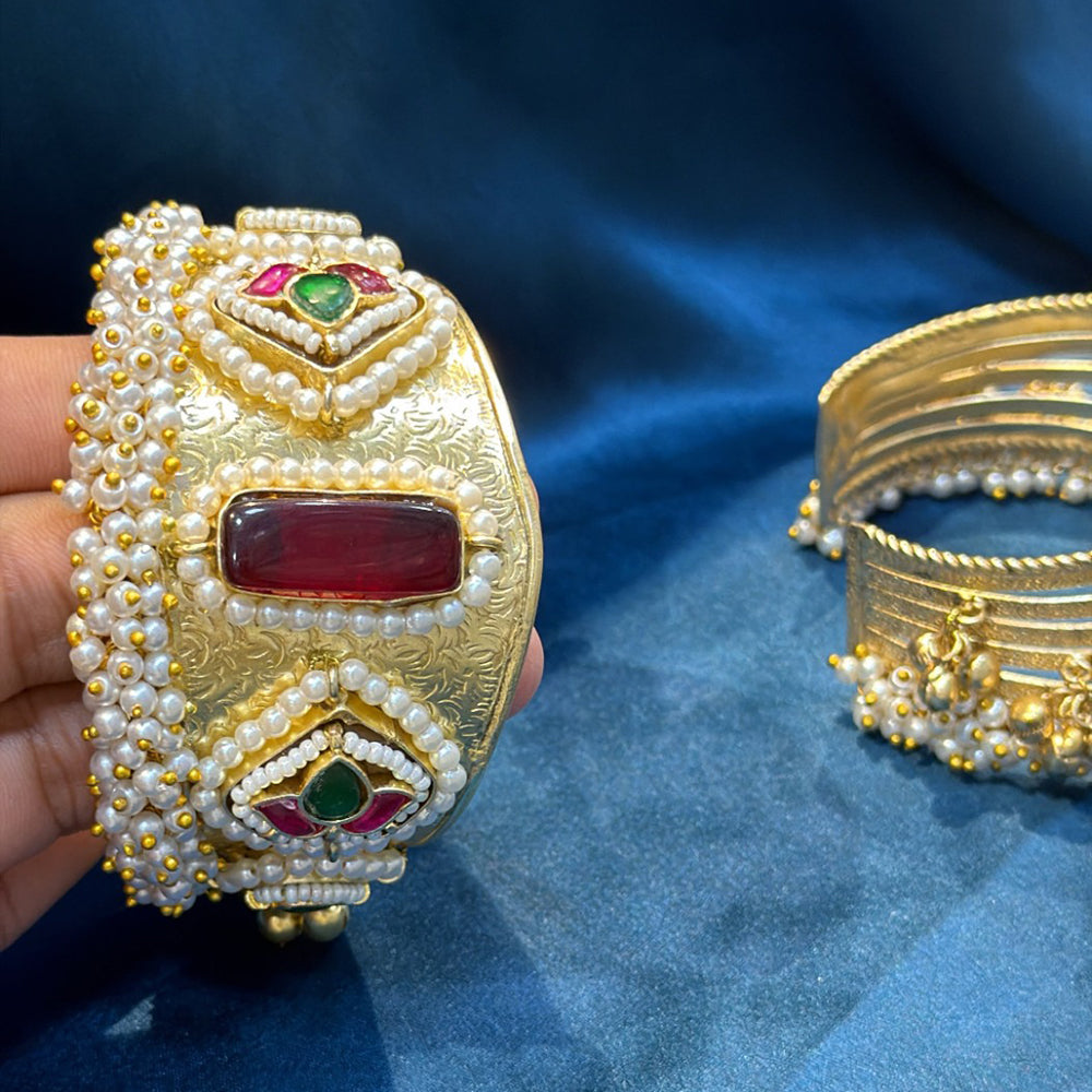 Akruti Collection Designer Pota Stone And Pearl Openable Kada