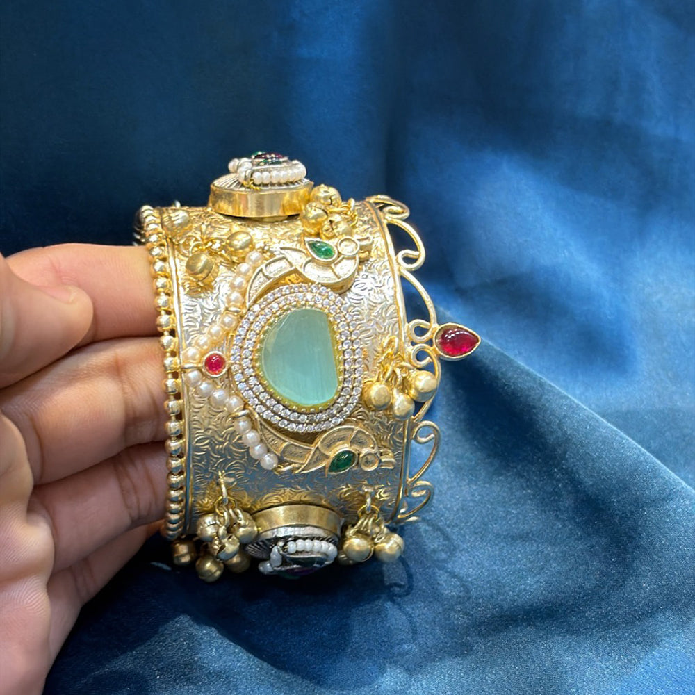 Akruti Collection Designer Pota Stone And Pearl Openable Kada