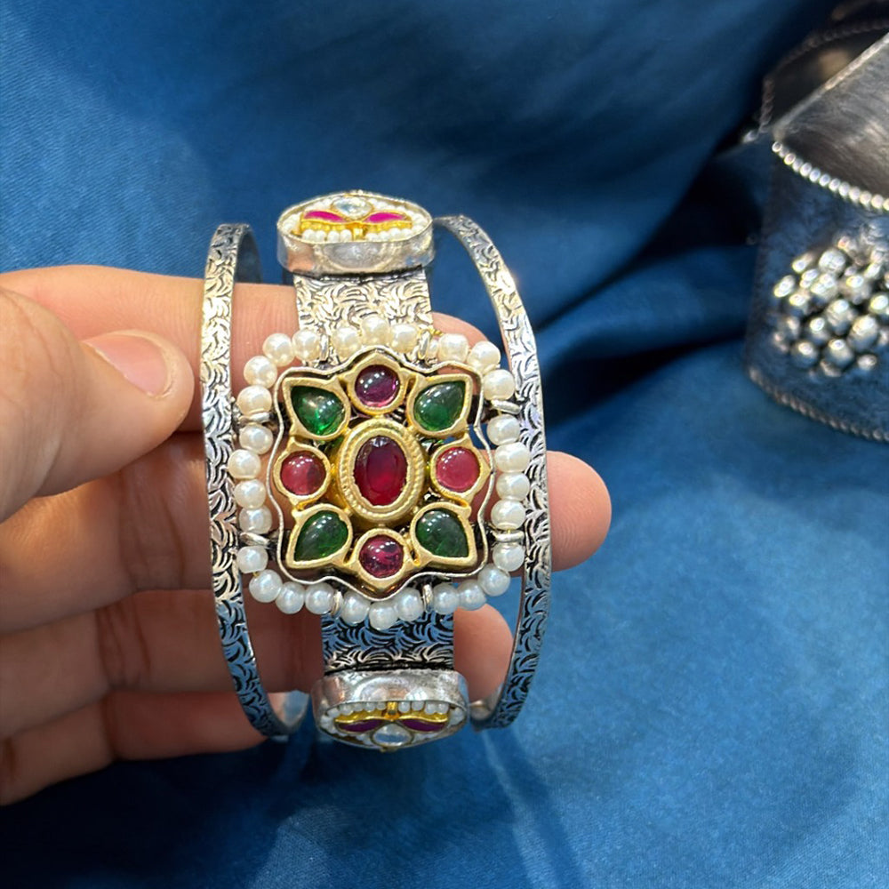 Akruti Collection Designer 2 Tone Pota Stone And Pearl Openable Kada