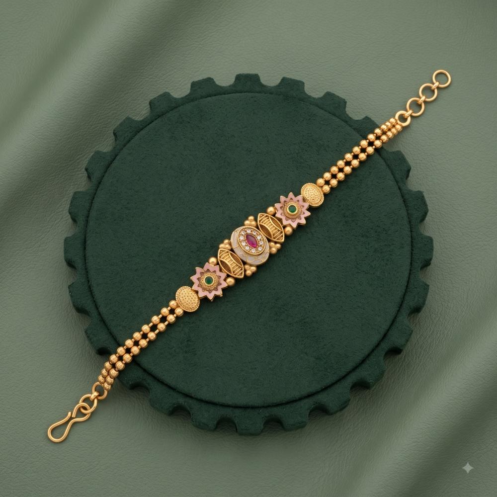 Akruti Collection Royal Pota Stone And Pearl Adjustable Bracelet