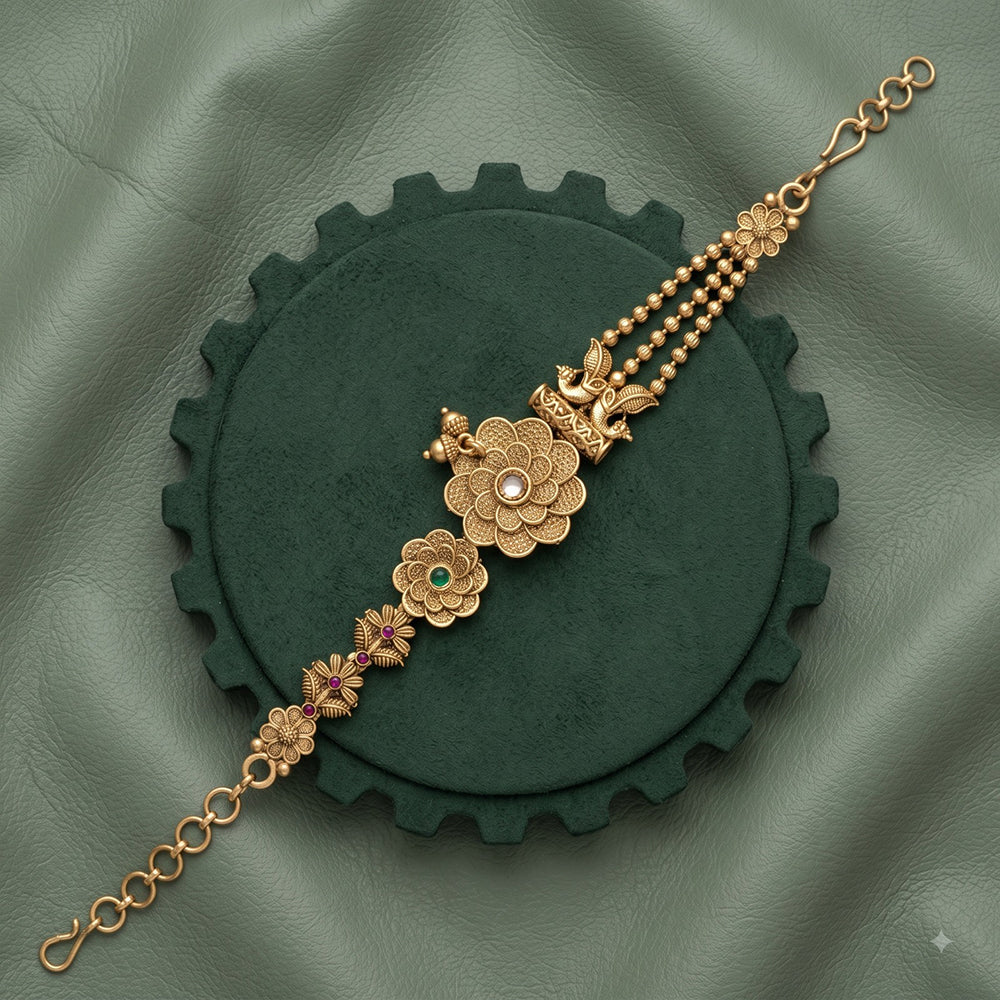 Akruti Collection Royal Pota Stone And Pearl Adjustable Bracelet