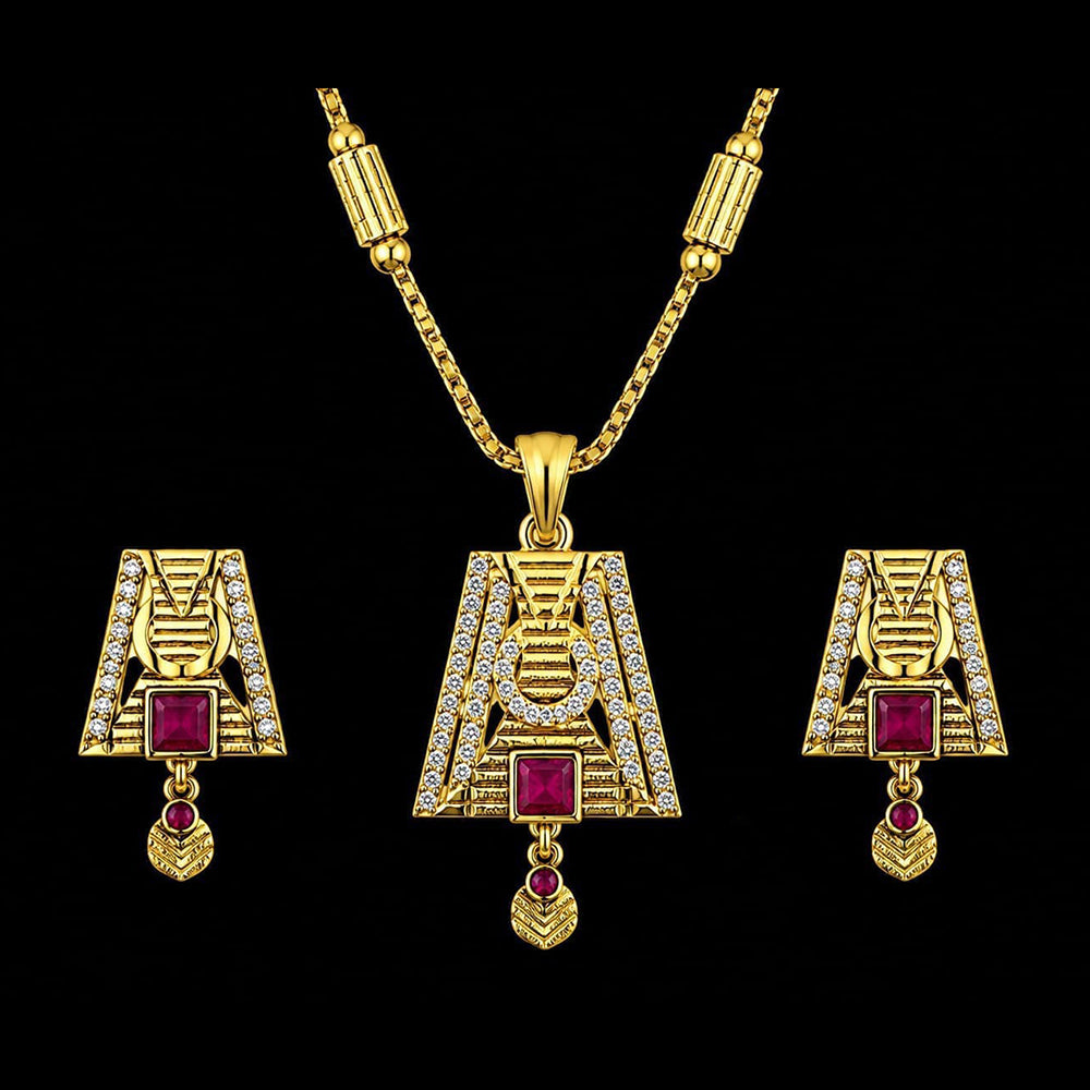 Akruti Collection Elegant Pota Stone Chain Pendant Set