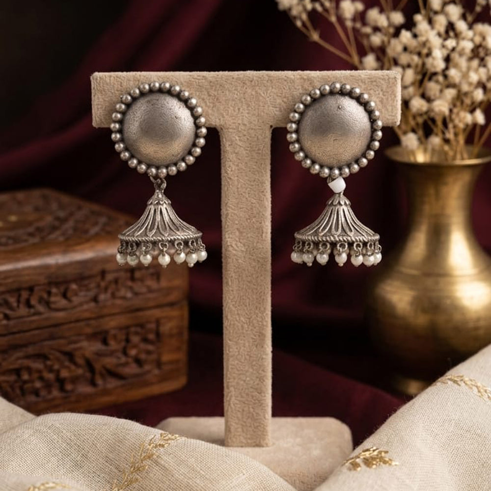 Akruti Collection Premium Look Oxidised Plated Pearl Jhumki Earrings