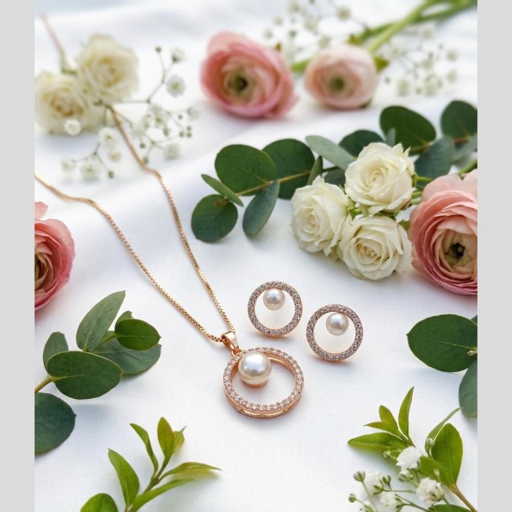 Akruti Collection Delicate Austrian Stone And Pearl Chain Pendant Set