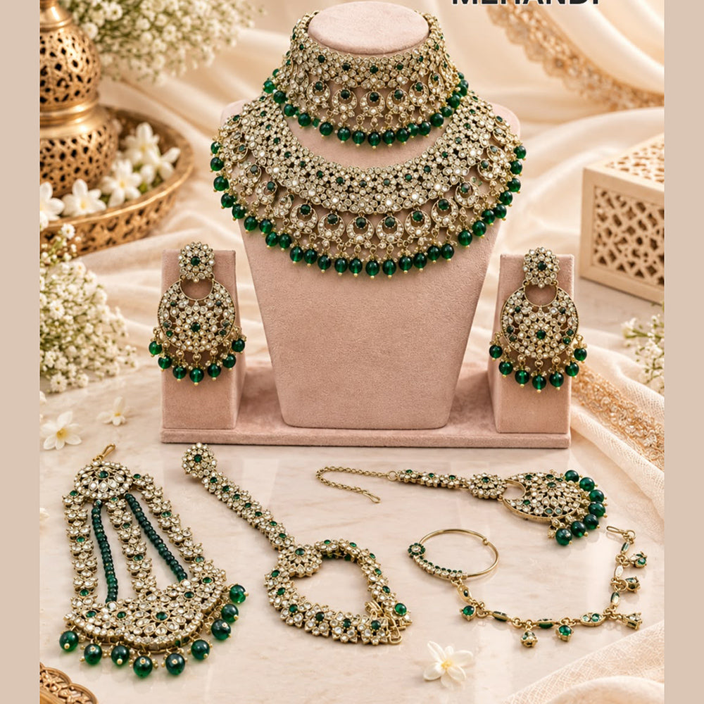 Akruti Collection Exquisite Austrian Stone And Beads Semi Bridal Necklace Set