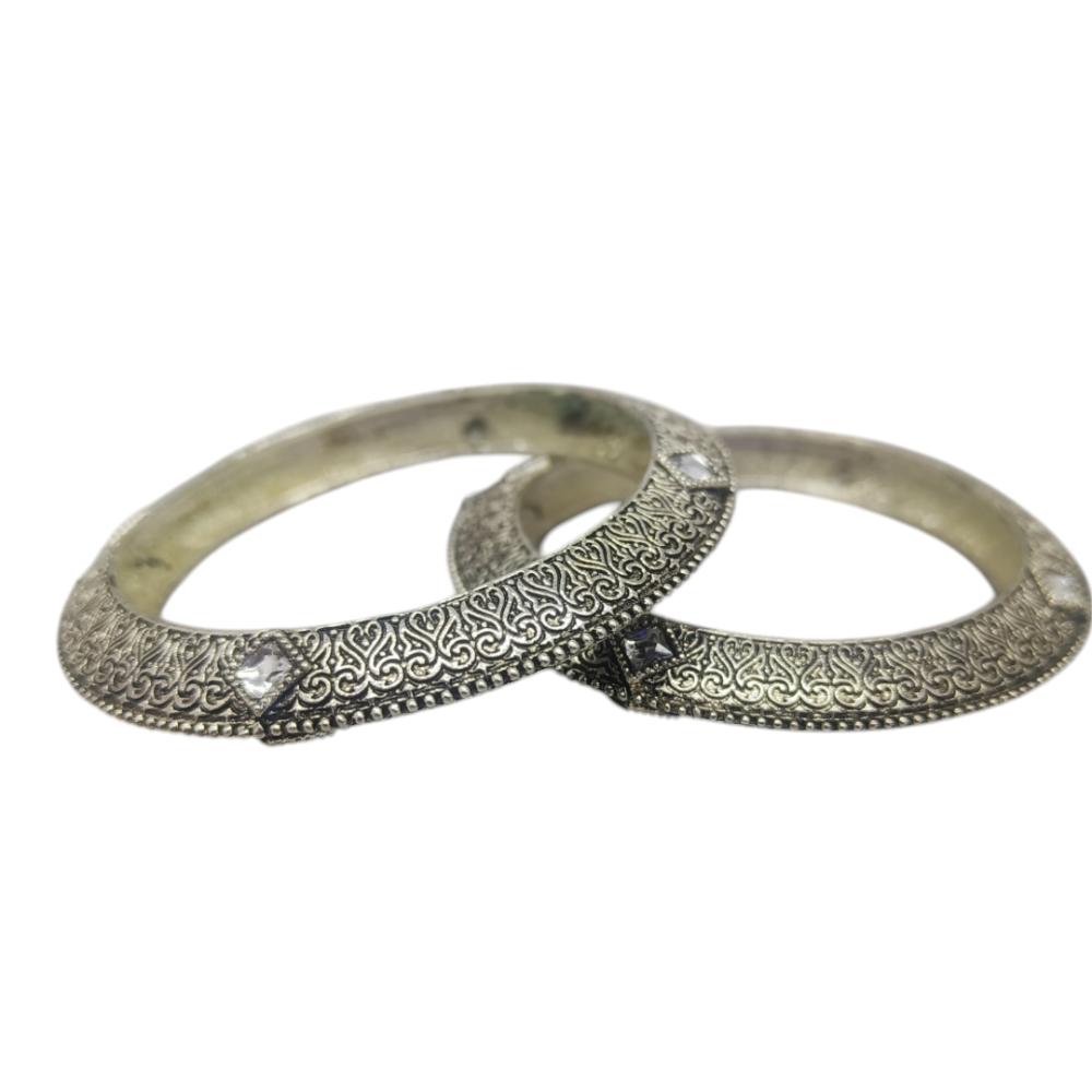 Amity Arts Oxidised Plated Kundan Stone Bangles Set (2 Piece Only)