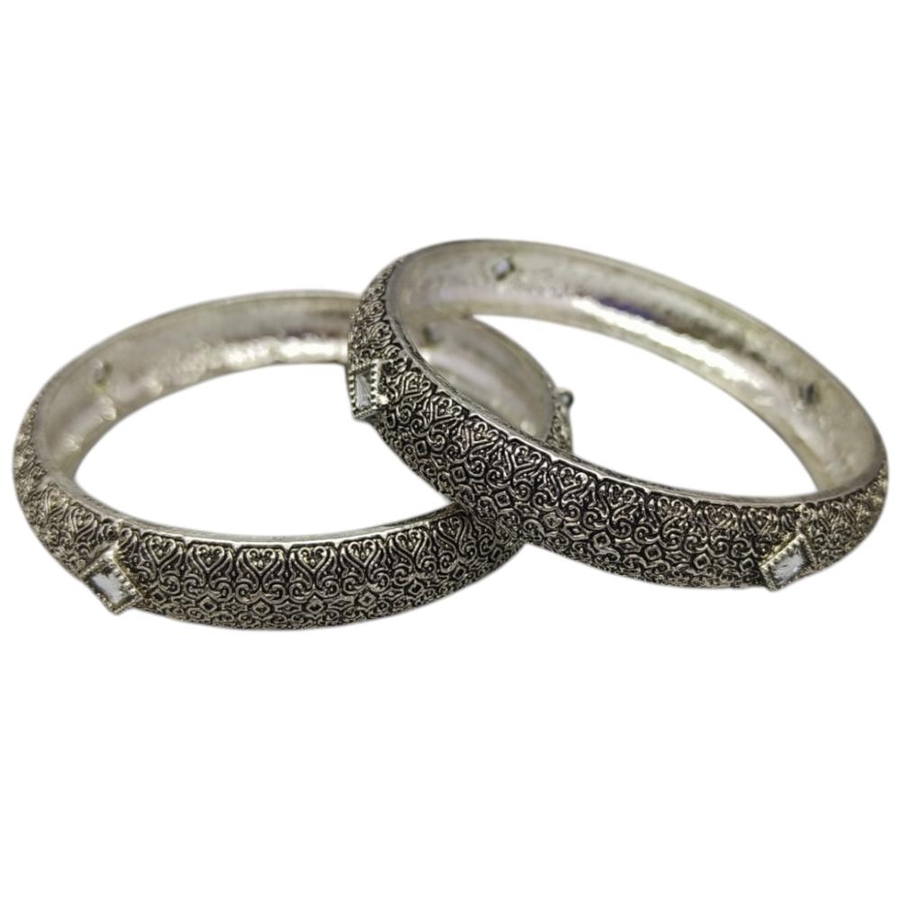 Amity Arts Oxidised Plated Kundan Stone Bangles Set (2 Piece Only)