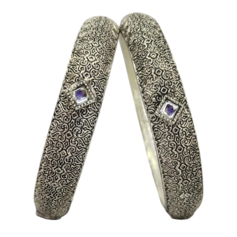 Amity Arts Oxidised Plated Kundan Stone Bangles Set (2 Piece Only)