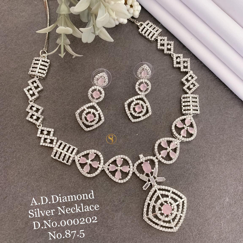 Shrijicreation Silver Plated AD Stone Necklace Set