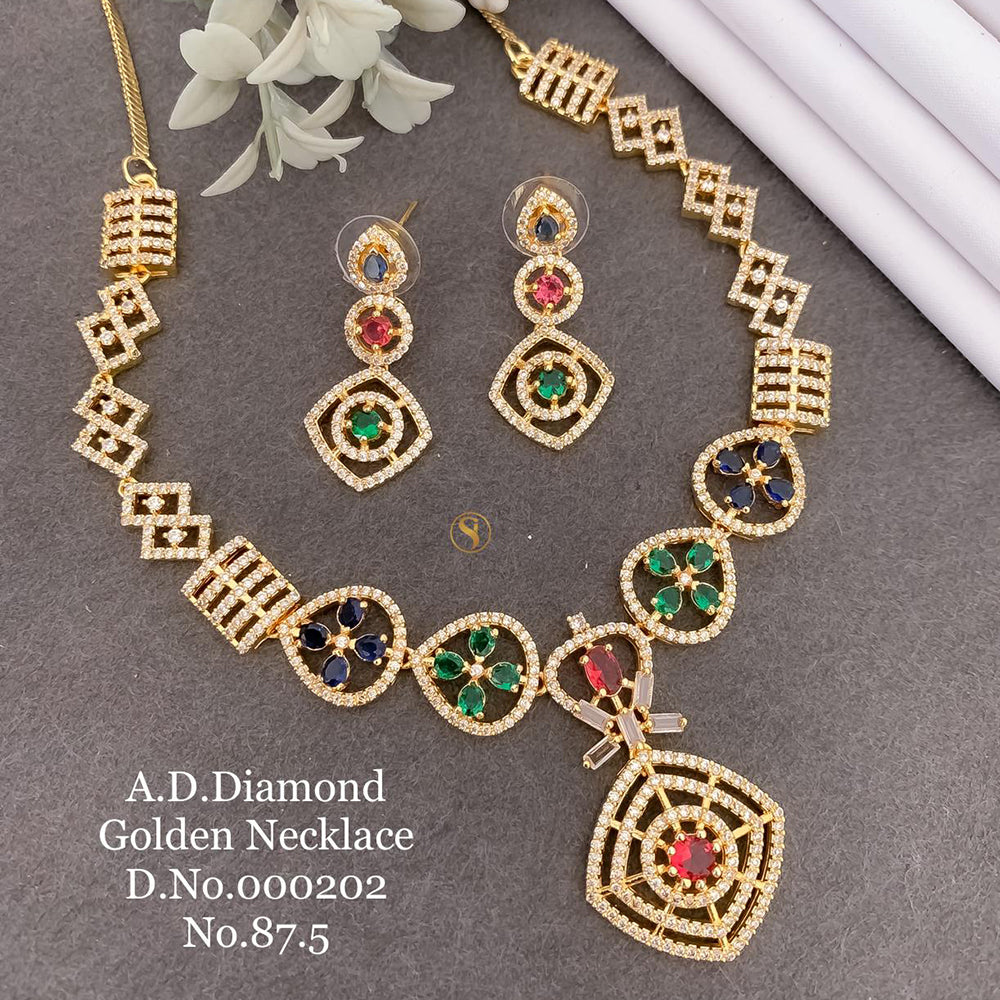 Shrijicreation Gold Plated AD Stone Necklace Set
