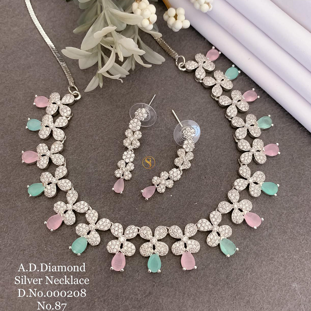 Shrijicreation Silver Plated AD Stone Necklace Set
