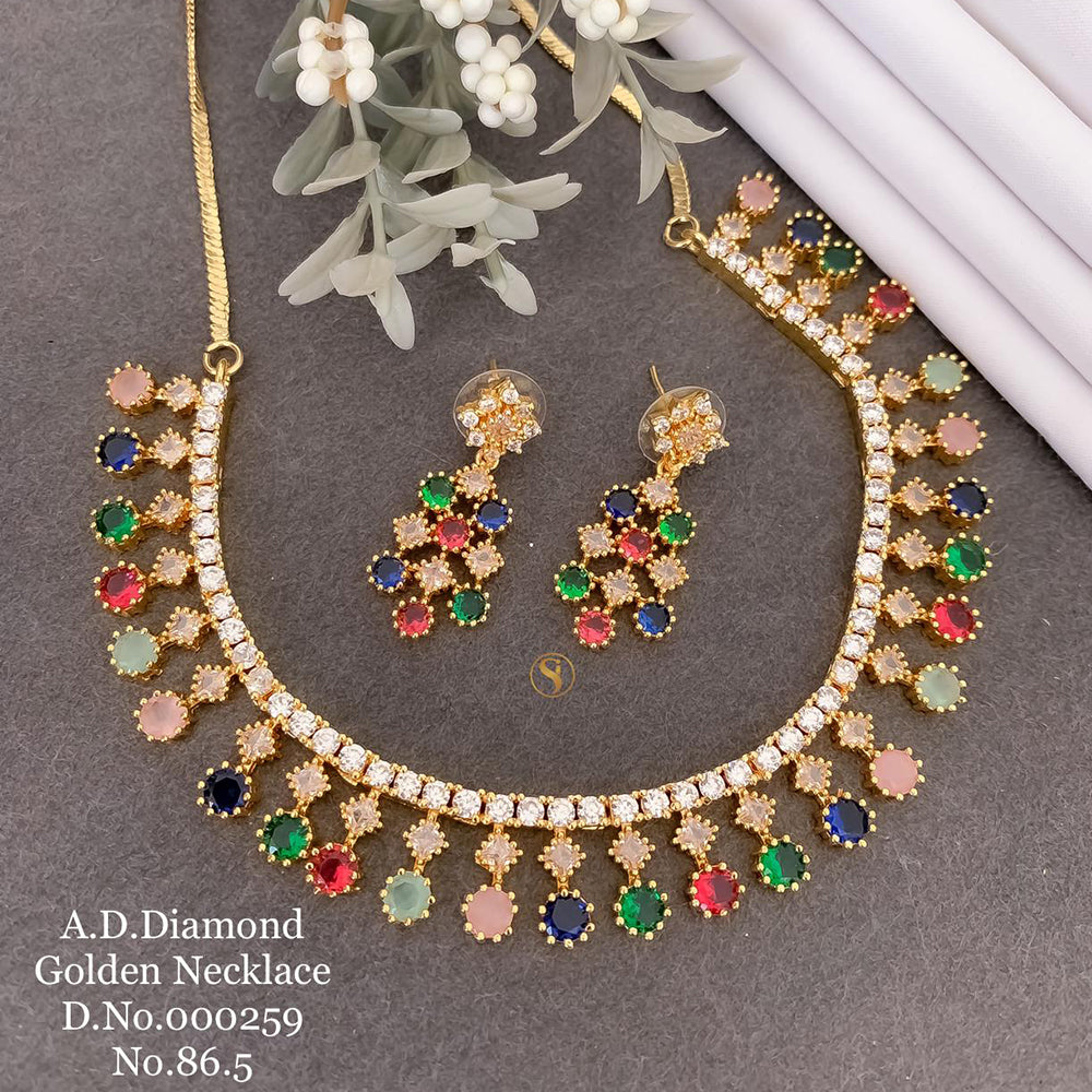 Shrijicreation Gold Plated AD Stone Necklace Set