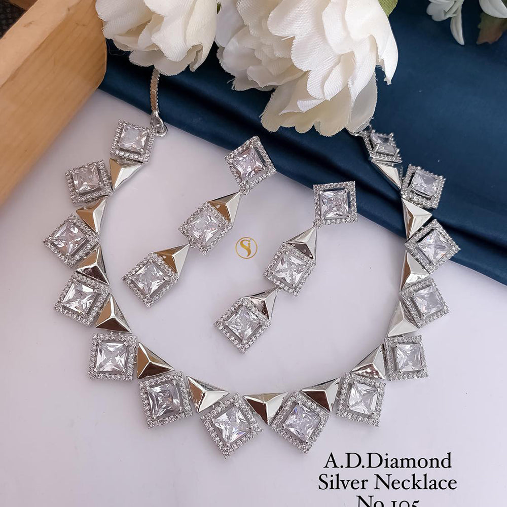 Shrijicreation Silver Plated AD Stone Necklace Set