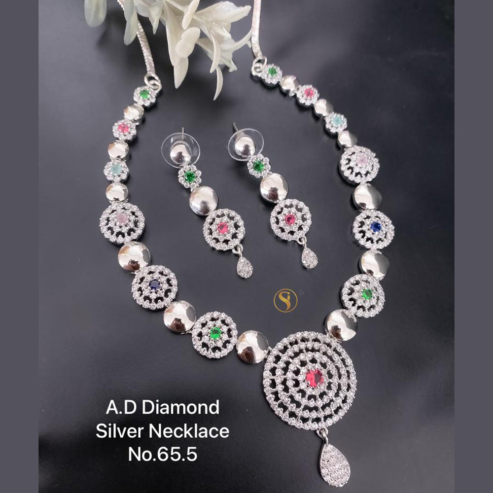 Shrijicreation Silver Plated AD Stone Necklace Set
