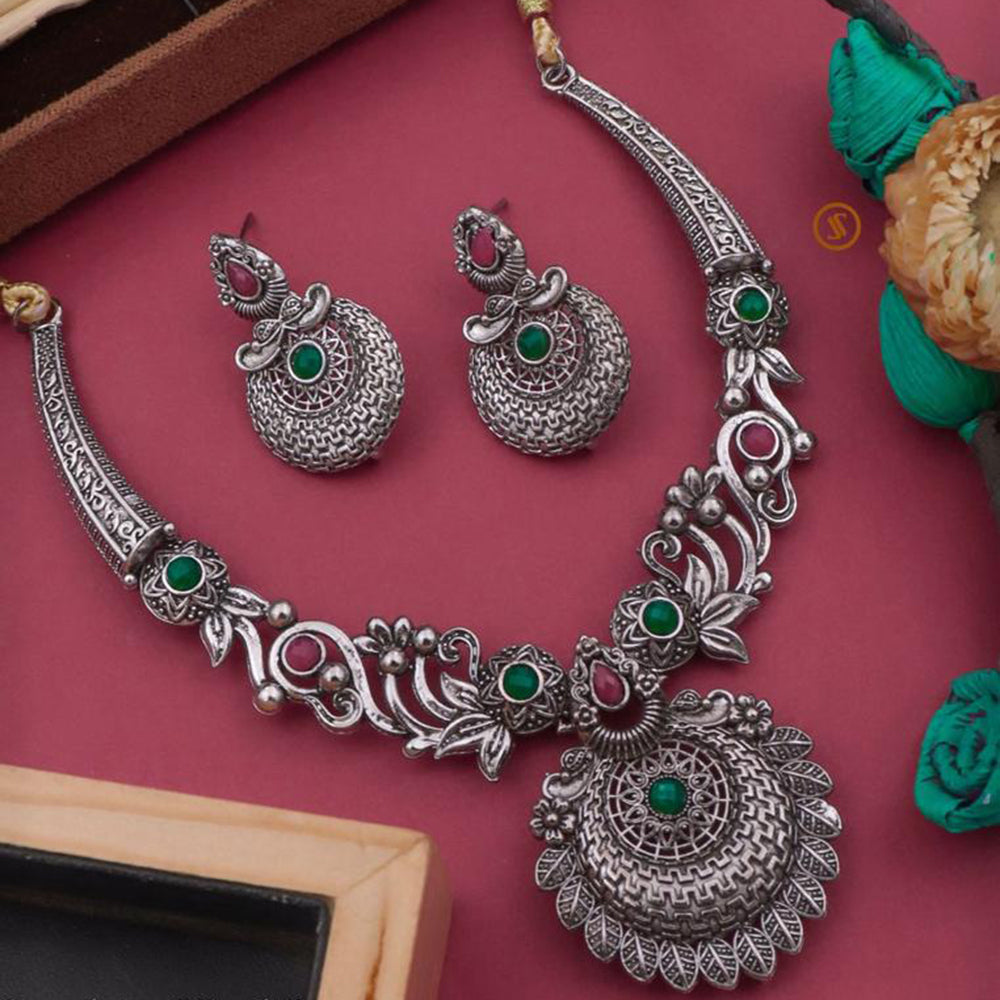 Shrijicreation Oxidised Plated Pota Stone Necklace Set