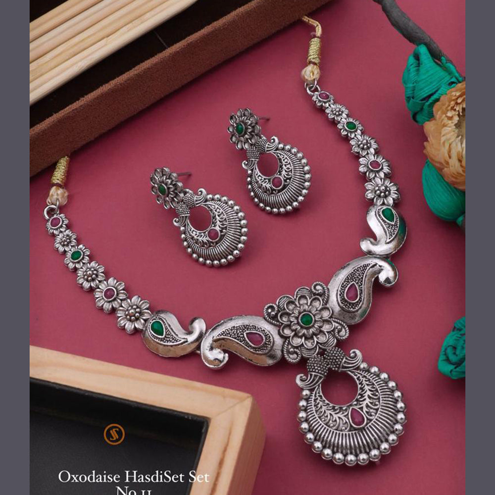 Shrijicreation Oxidised Plated Pota Stone Necklace Set