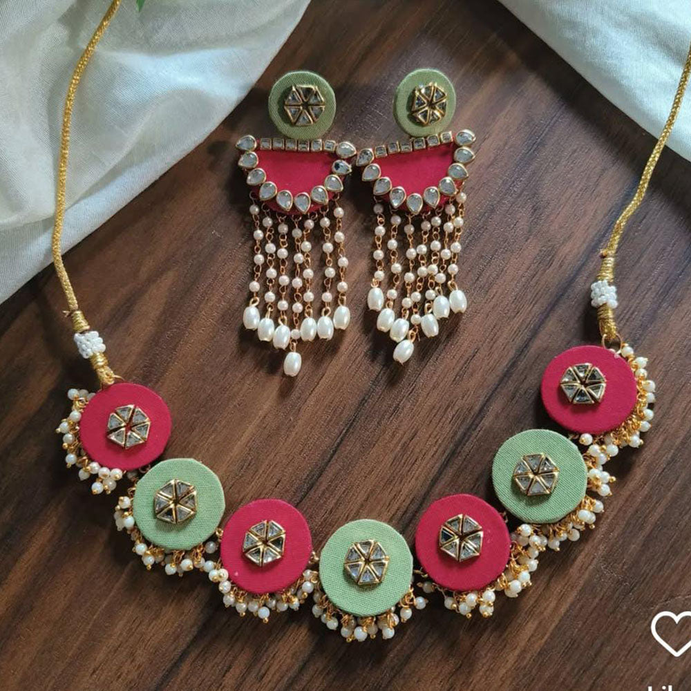 Shrijicreation Gold Plated Handmade Kundan Stone And Pearls Necklace Set