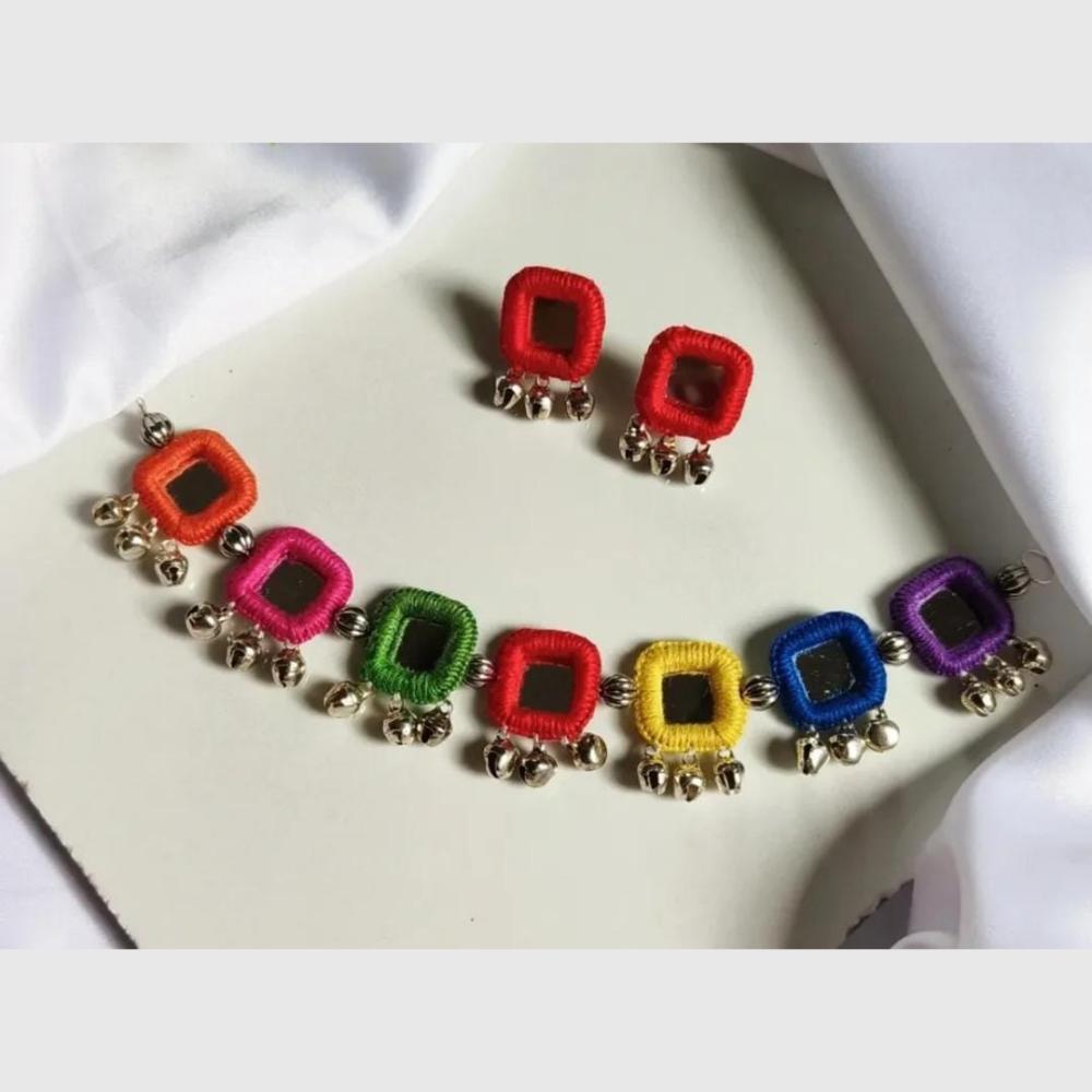 Shrijicreation Trendy Mirror Work And Ghungroo Choker Necklace Set