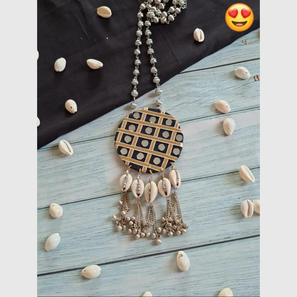 Shrijicreation Trendy Mirror Work Shell Long Necklace Set