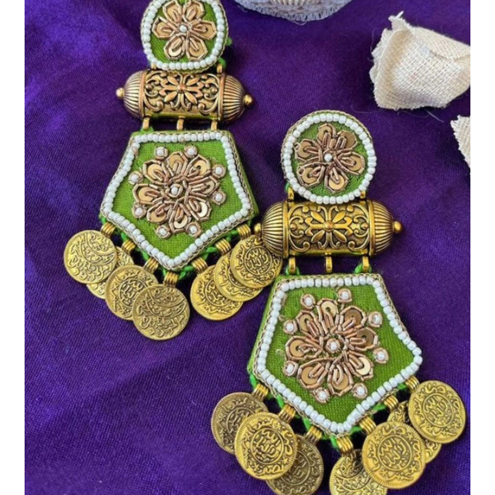 Shrijicreation Royal Fabric Pearl Coin Dangler Earrings