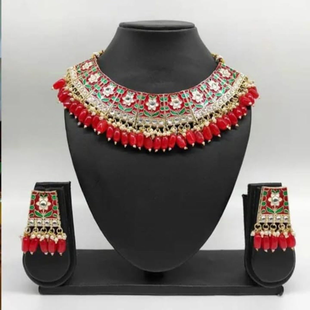 Palak Art Gold Plated Kundan Stone And Meenakari Necklace Set
