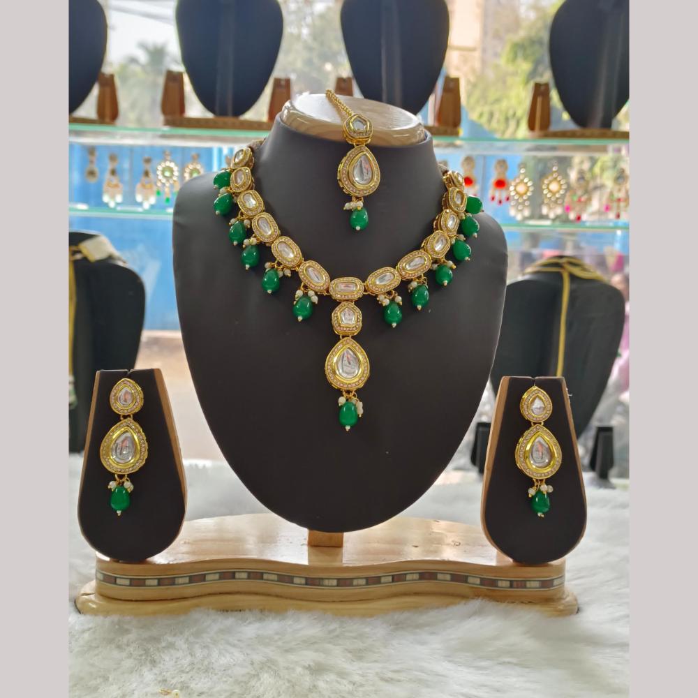 Palak Art Gold Plated Kundan Stone And Beads Necklace Set