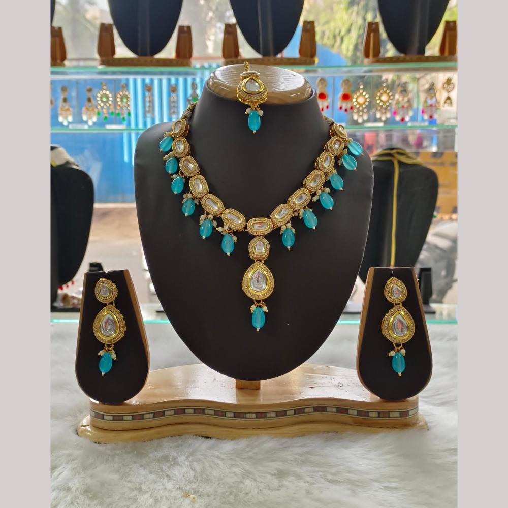 Palak Art Gold Plated Kundan Stone And Beads Necklace Set