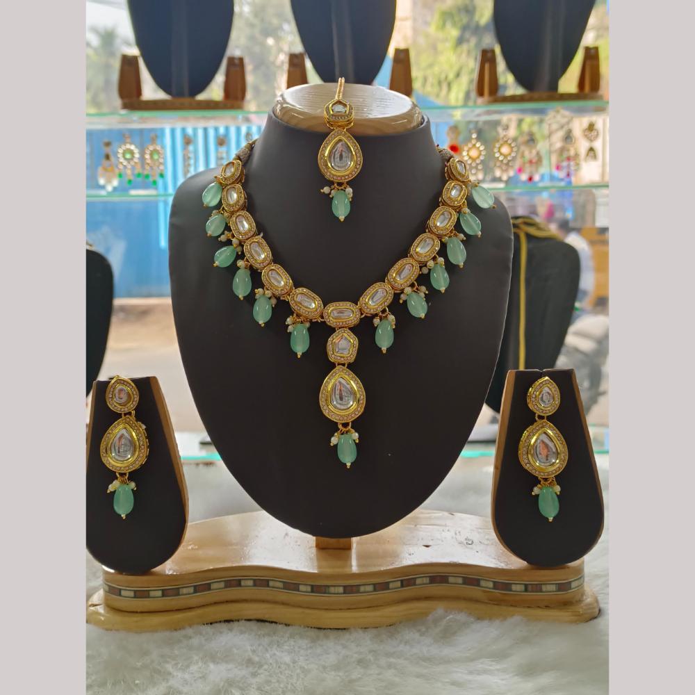 Palak Art Gold Plated Kundan Stone And Beads Necklace Set
