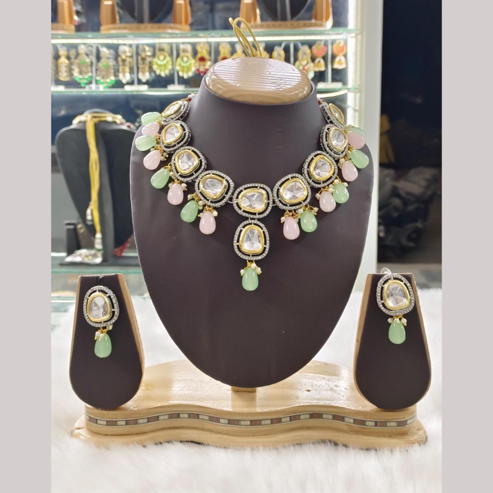 Palak Art 2 Tone Plated Kundan Stone And Beads Necklace Set