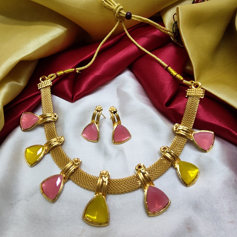 Palak Art Gold Plated Crystal Stone Necklace Set