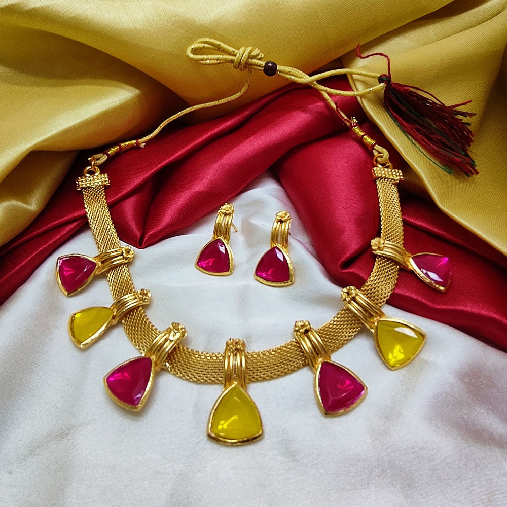 Palak Art Gold Plated Crystal Stone Necklace Set