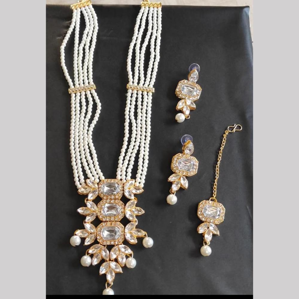 Palak Art Gold Plated Crystal Stone And Pearl Necklace Set