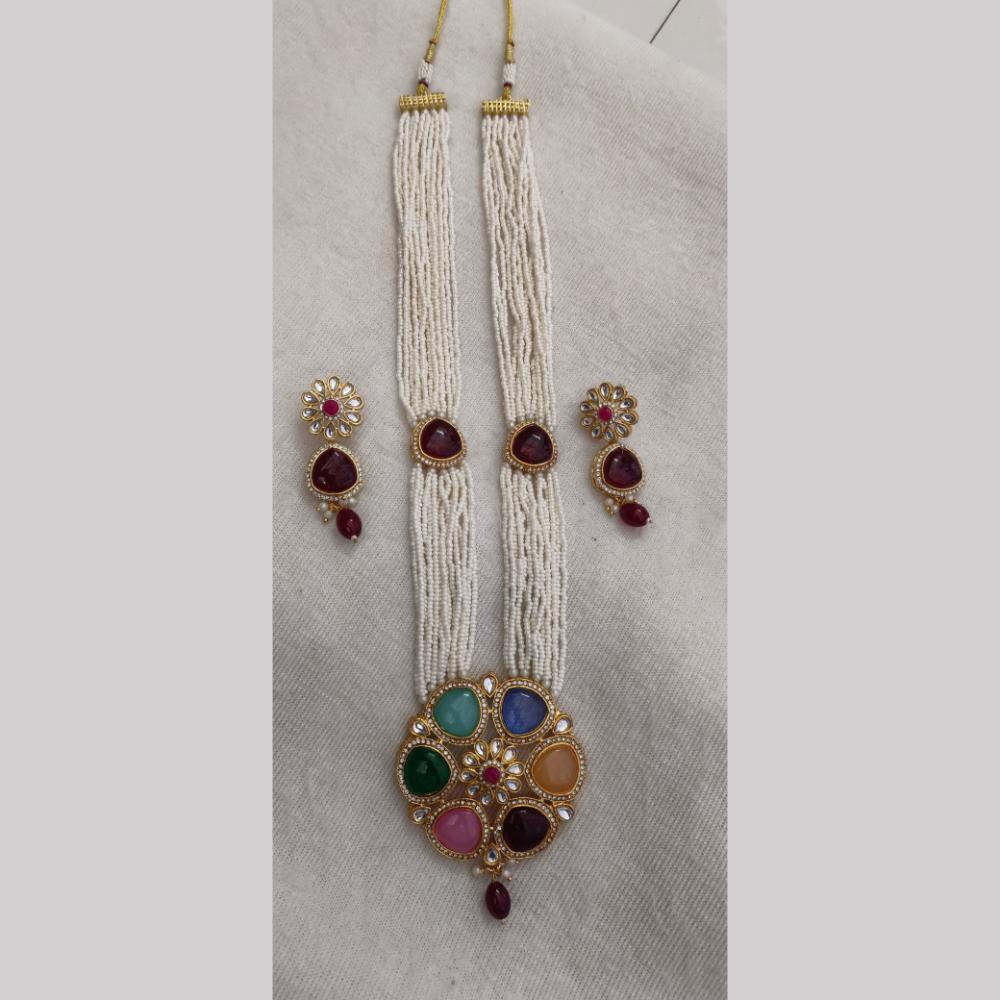 Palak Art Gold Plated Kundan Stone And Pearl Necklace Set