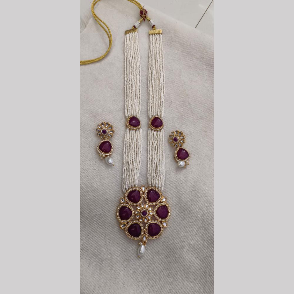Palak Art Gold Plated Kundan Stone And Pearl Necklace Set