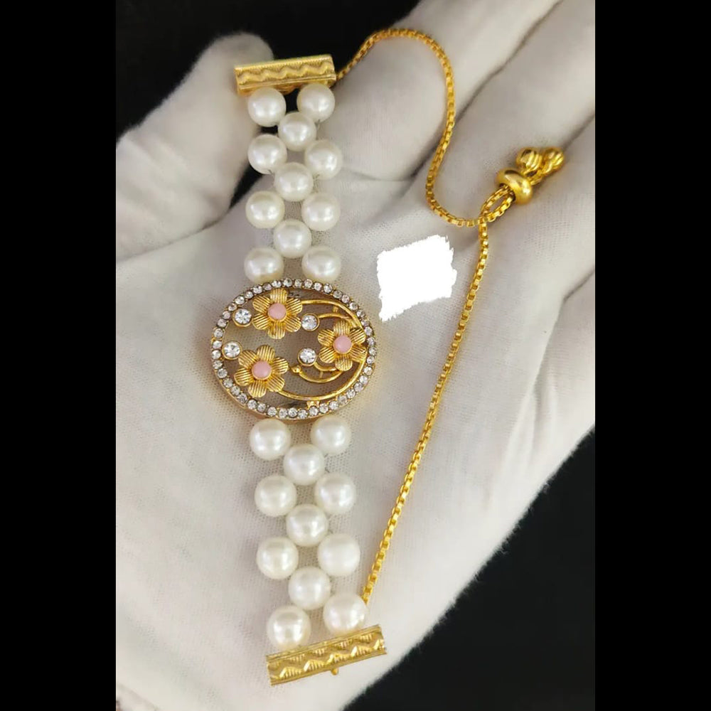 Palak Art Timeless Beauty Gold Plated Pearl Adjustable Bracelet