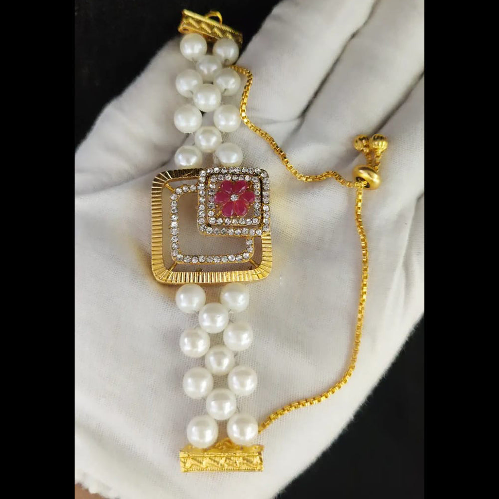 Palak Art Timeless Beauty Gold Plated Pearl Adjustable Bracelet