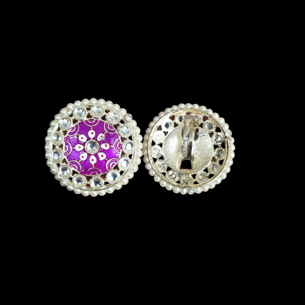 Palak Art Designer Kundan Stone And Meenakari Adjustable Ring