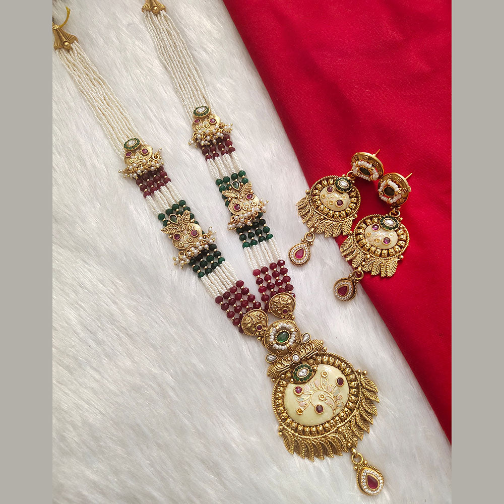 Kala Creation Gold Plated Pota Stone And Pearl Necklace Set